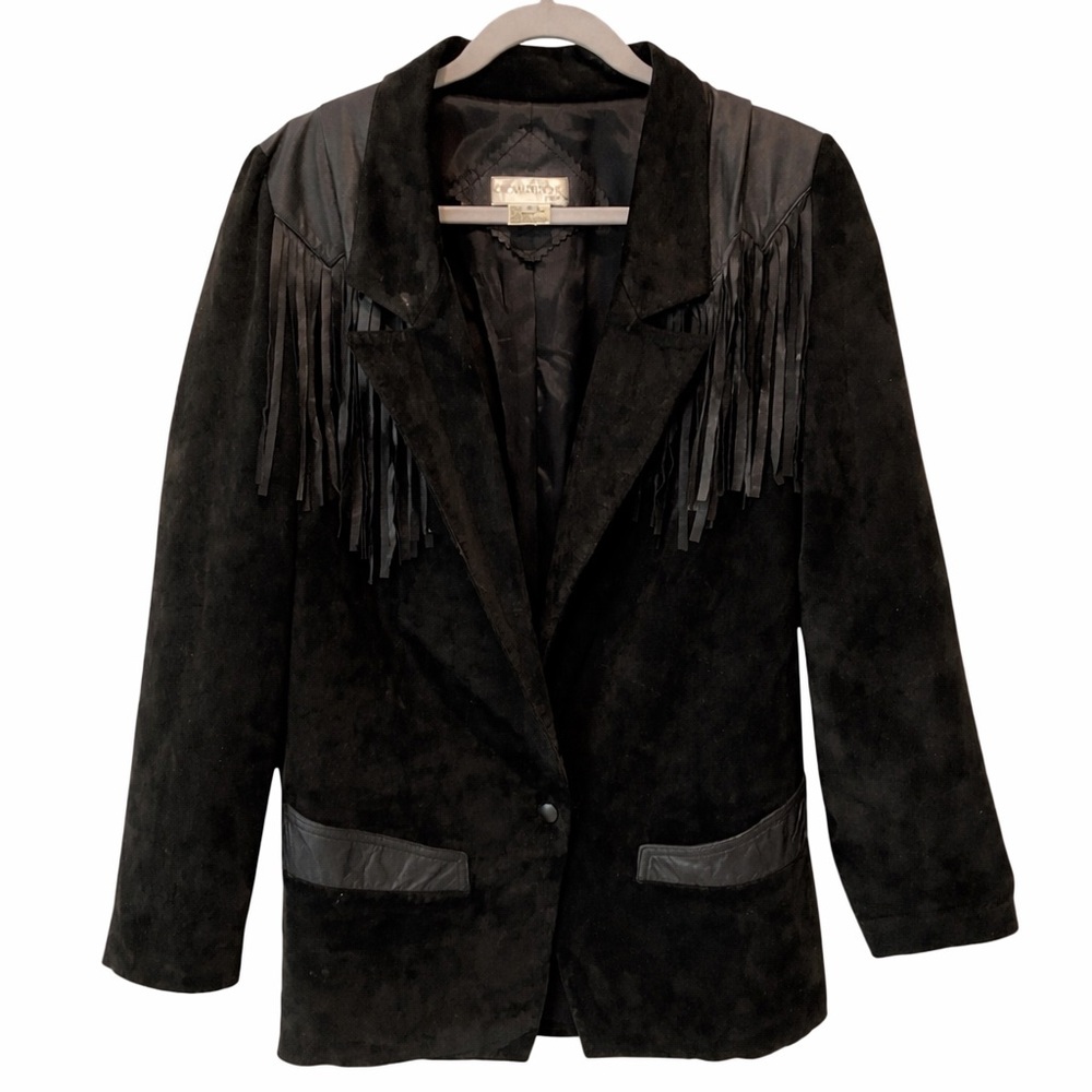 Vintage Fringe Suede Western Jacket Black Small Boho Coastal Cowgirl Festival - Picture 5 of 7